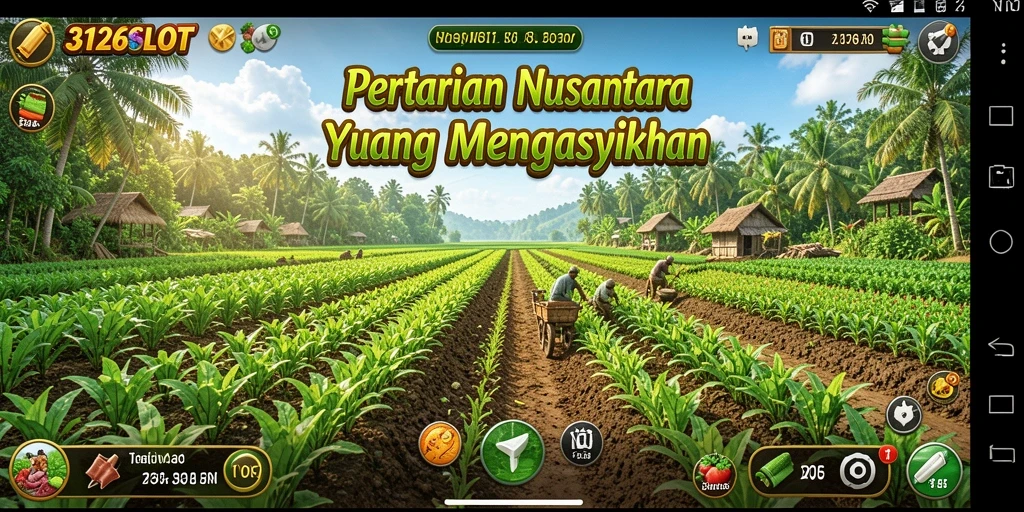 Tangkapan layar gameplay <strong>3126SLOT</strong> menampilkan aktivitas bertani yang dinamis dan interaktif.