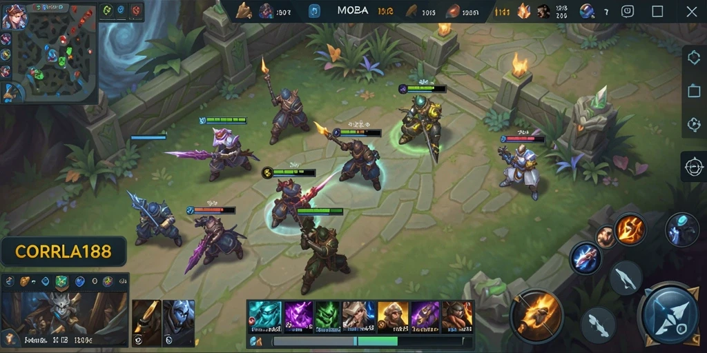 Tampilan gameplay MOBA yang seru dan beraksi.