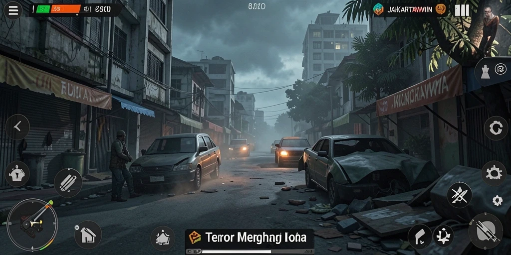Screenshot gameplay JAKARTAWIN dengan suasana Horror yang mencekam.
