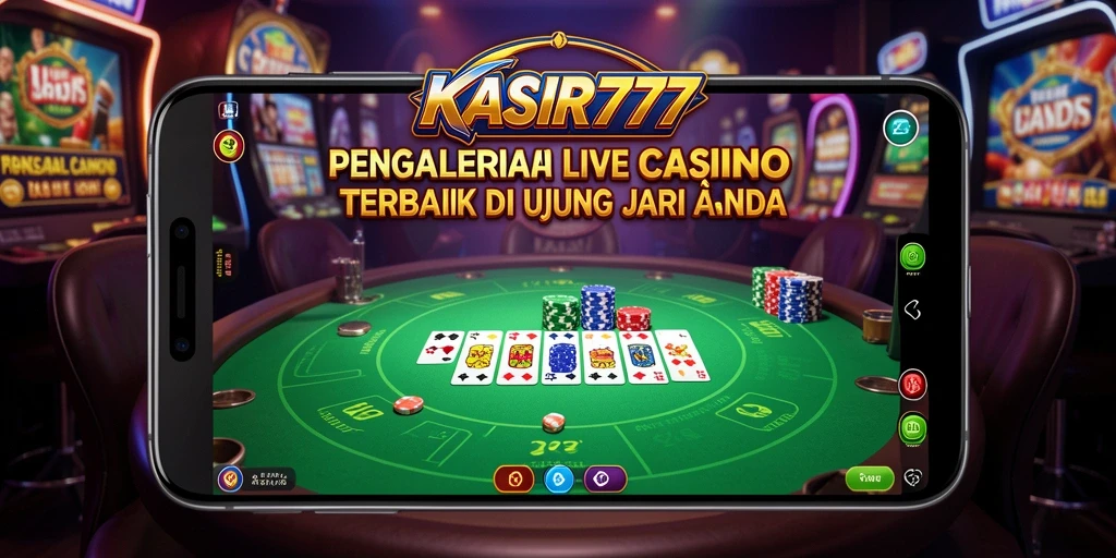 Screenshot gameplay KASIR777 dengan dealer langsung dan meja permainan.