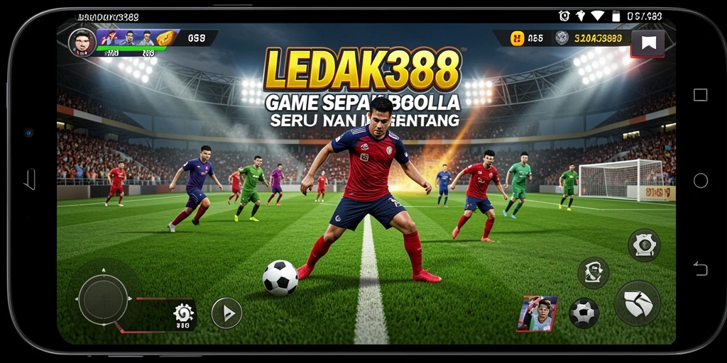 Tampilan gameplay LEDAK388 dengan aksi seru di lapangan sepak bola.