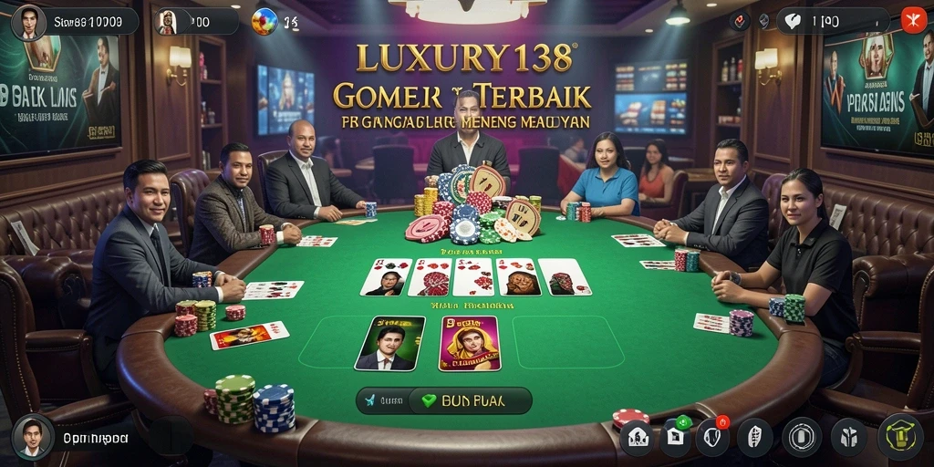 Screenshot gameplay LUXURY138 yang menampilkan suasana permainan poker yang seru.