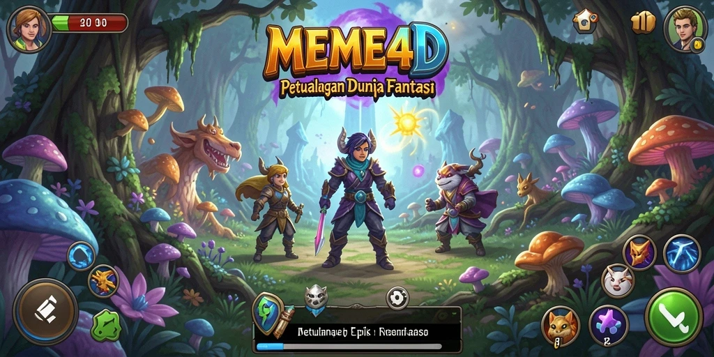 Screenshot MEME4D menampilkan pertarungan epik di dunia fantastis.