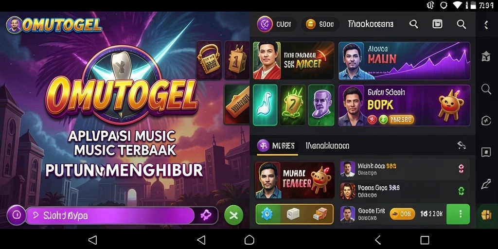Tampilan seru gameplay dalam aplikasi OMUTOGEL yang penuh musik.