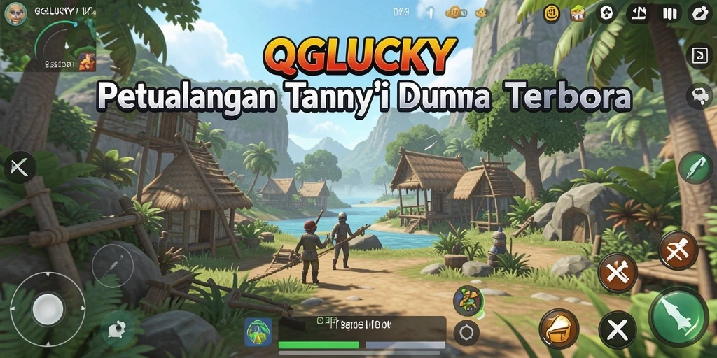 Screenshot gameplay QGLUCKY menampilkan petualangan di dunia terbuka.