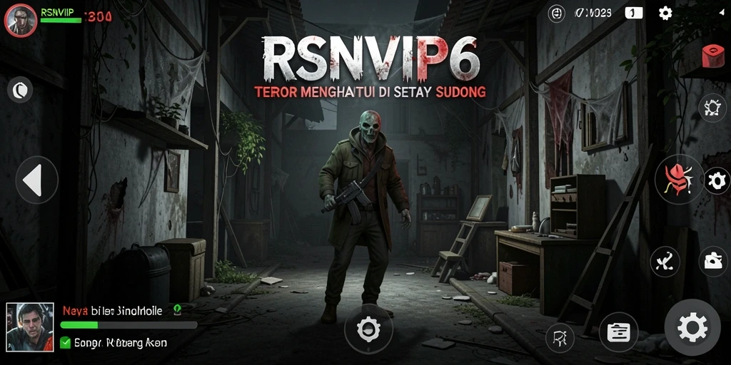 Screenshot RSNVIP6 menampilkan momen menegangkan dalam suasana horor.
