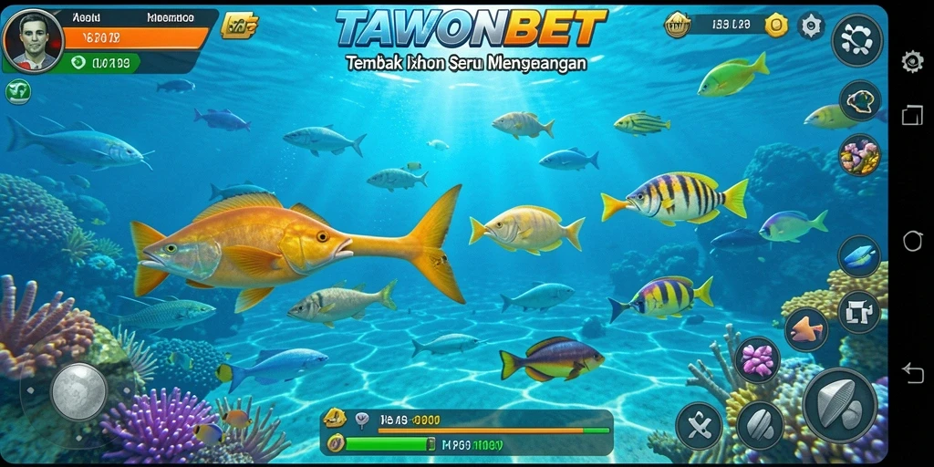 Screenshot TAWONBET menampilkan aksi tembak ikan yang seru.