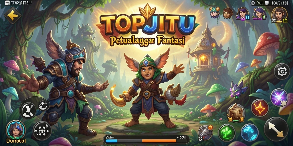 Screenshot menunjukkan pemain menjelajahi hutan mistis di TOPJITU.